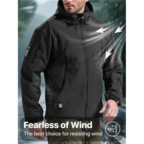 Mens Waterproof Softshell Jacket Hooded Military Tactical Fleece Lined Outdoor - Picture 5 of 7